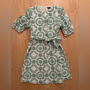 Ann Taylor Eyelet Dress - White/Green - Size Medium Petite